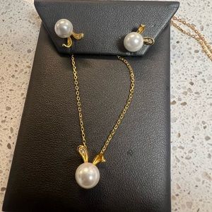 Faux Pearl Necklace & Earrings Set in Gold Over Sterling Silver